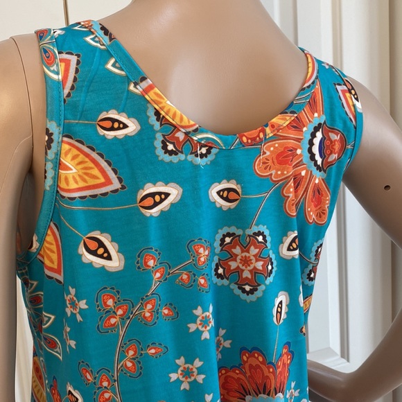 NWOT Romantic Hut Womens M Floral Fun Tank Top. Turquoise and Orange. - Picture 6 of 11